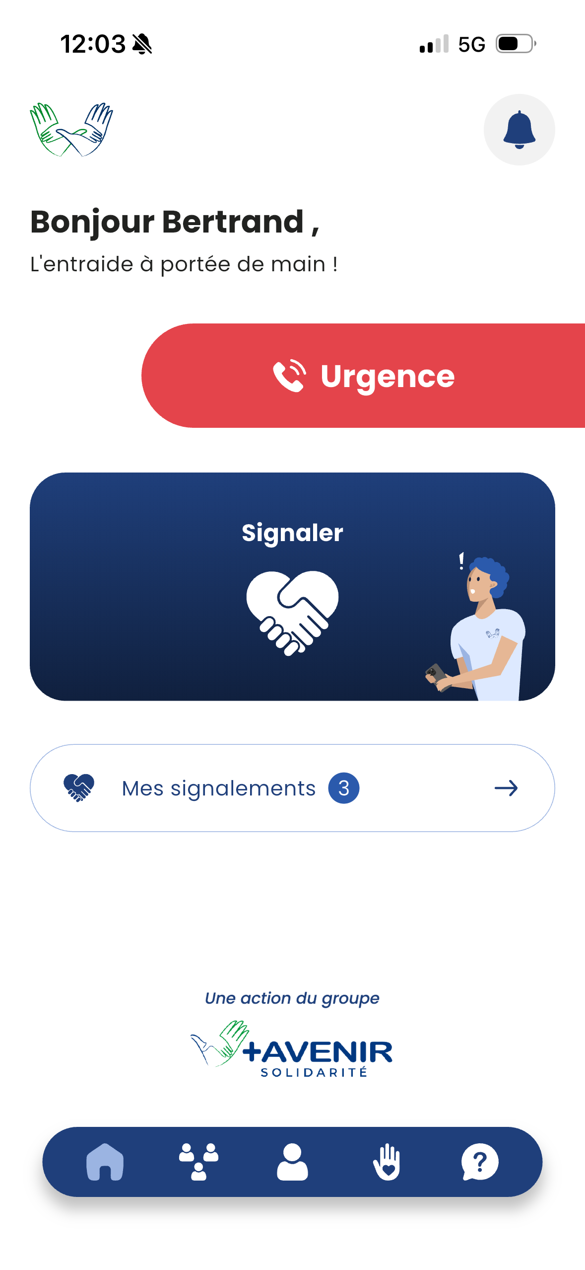 Écran d'accueil de l'application Wantaid